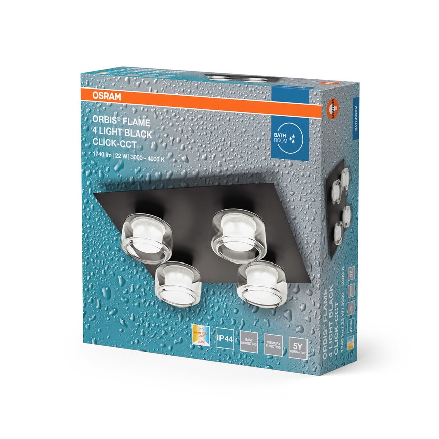 Osram - LED stropné svietidlo do kúpeľne ORBIS FLAME 4xLED/5,5W/230V 3000/4000K IP44 čierne