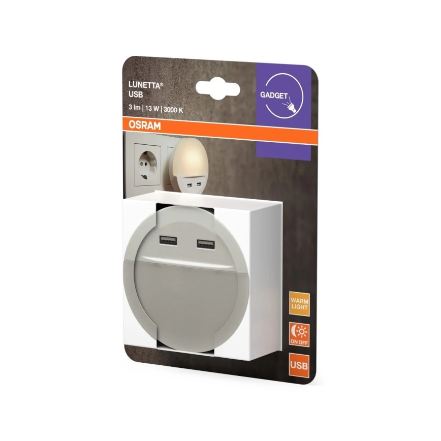 Osram - LED nočné svietidlo do zásuvky so senzorom LUNETTA 2xUSB LED/13W/230V