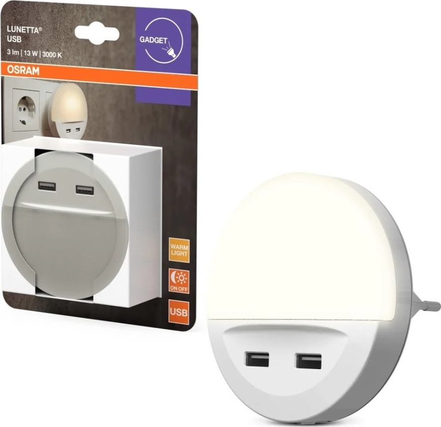 Osram - LED Nočné svietidlo do zásuvky so senzorom LUNETTA 2xUSB LED/13W/230V