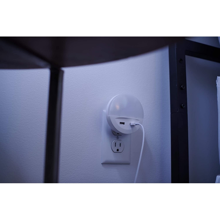 Osram - LED Nočné svietidlo do zásuvky so snímačom LUNETTA 2xUSB LED/13W/230V