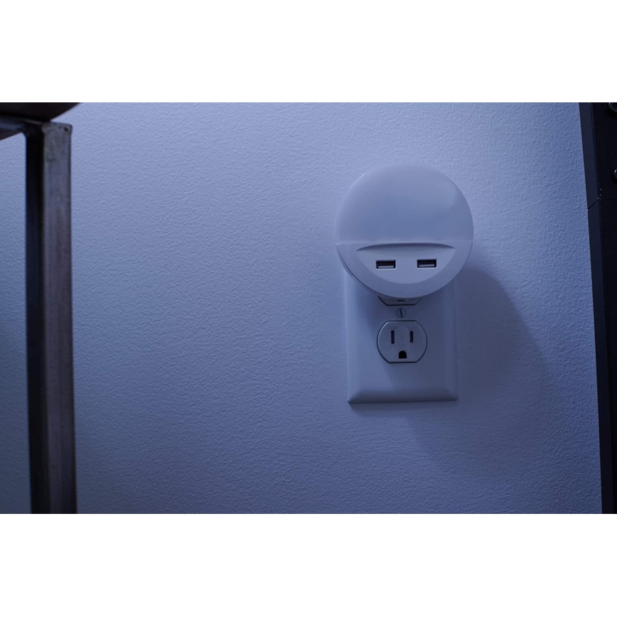 Osram - LED Nočné svietidlo do zásuvky so snímačom LUNETTA 2xUSB LED/13W/230V