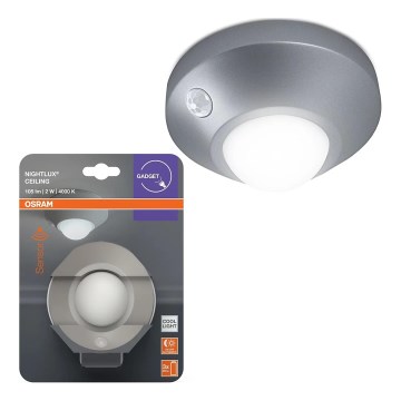 Osram - LED orientačné svietidlo NIGHTLUX so senzorom LED/2W/3xAA, strieborné