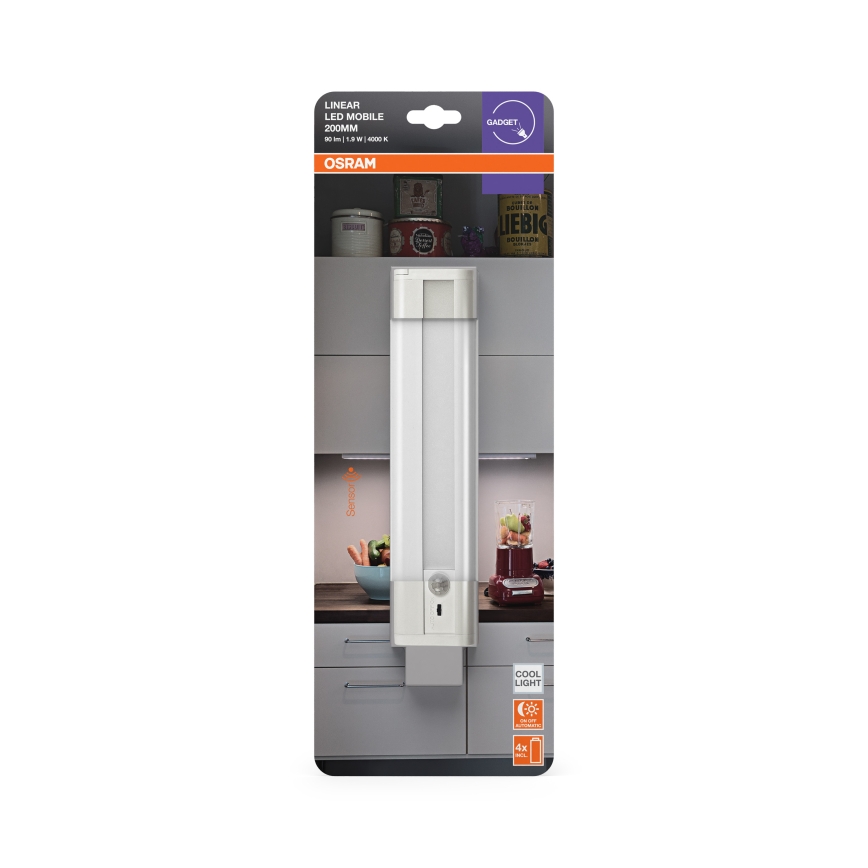 Osram - LED Podlinkové svietidlo s pohybovým a súmrakovým senzorom LINEARLED LED/1,9W/6V 4xAA 4000K 21,4 cm biela