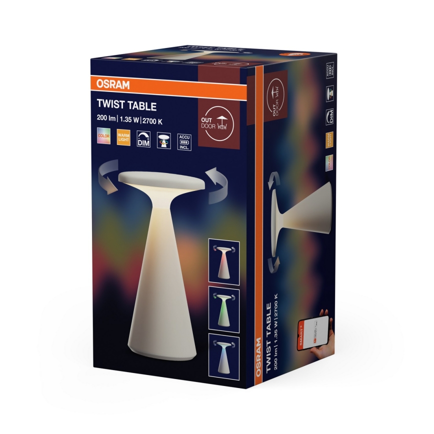 Osram - RGB LED vonkajšia stolová lampa SMART+ TWIST, stmievateľná, dotyková, nabíjacia, 1,35 W / 3,7 V / 1800 mAh, IP44