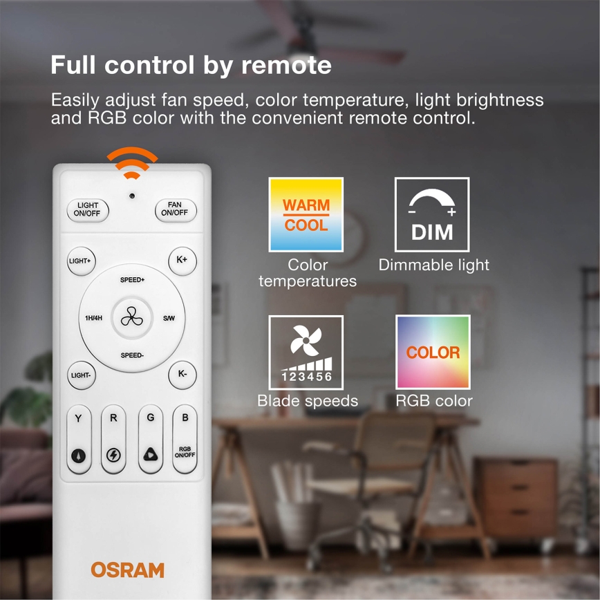 Osram - LED RGB stmievateľný stropný ventilátor NORDES LED/18W/230V 3000-6500K + diaľkové ovládanie