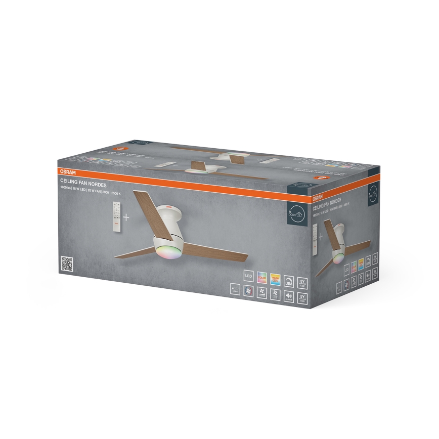 Osram - LED RGB stmievateľný stropný ventilátor NORDES LED/18W/230V 3000-6500K + diaľkové ovládanie
