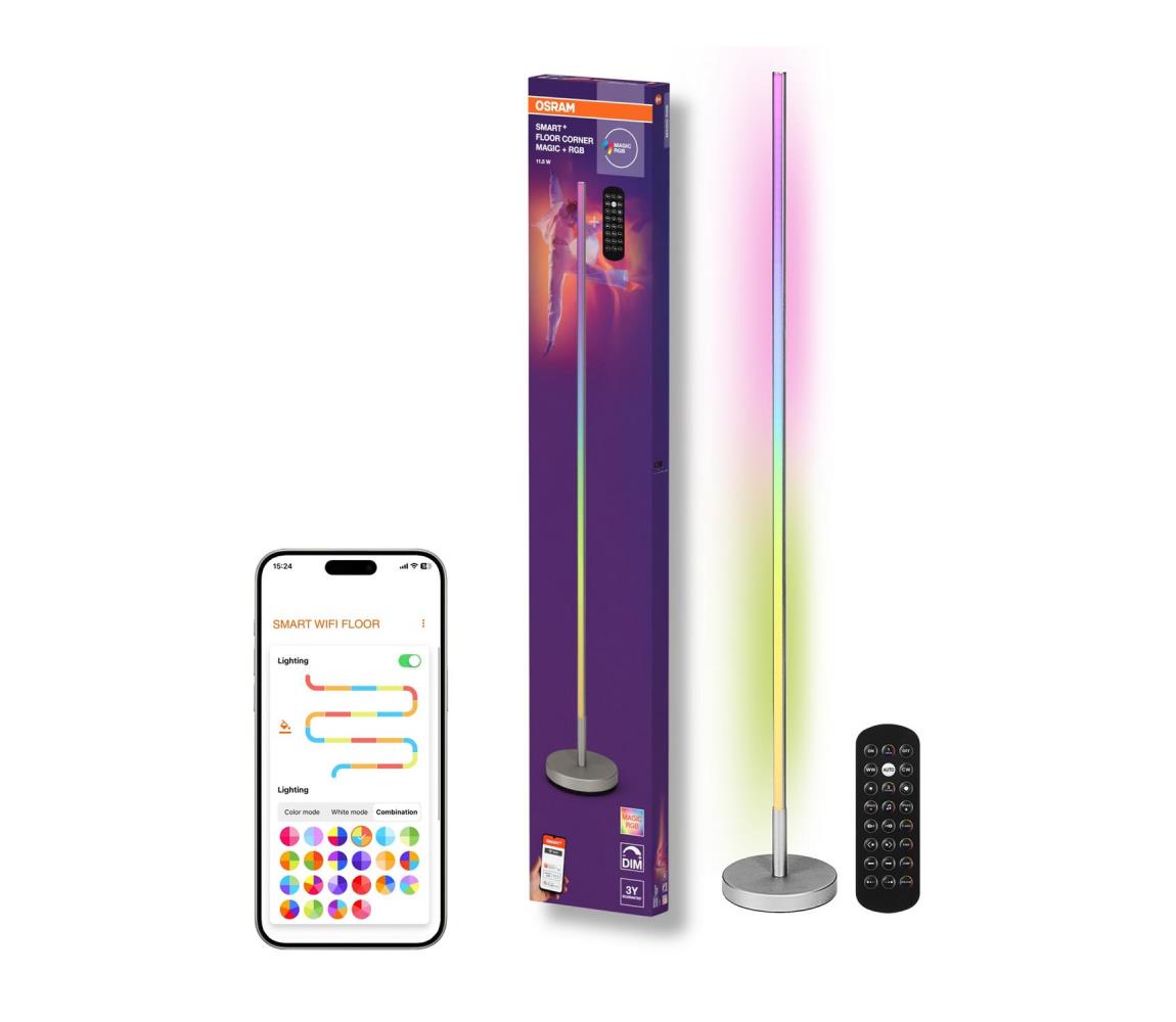 Osram - LED RGBW stmievateľná stojacia lampa SMART+ MAGIC LED/11,5W/230V strieborná Wi-Fi+diaľkový ovládač 4099854471858