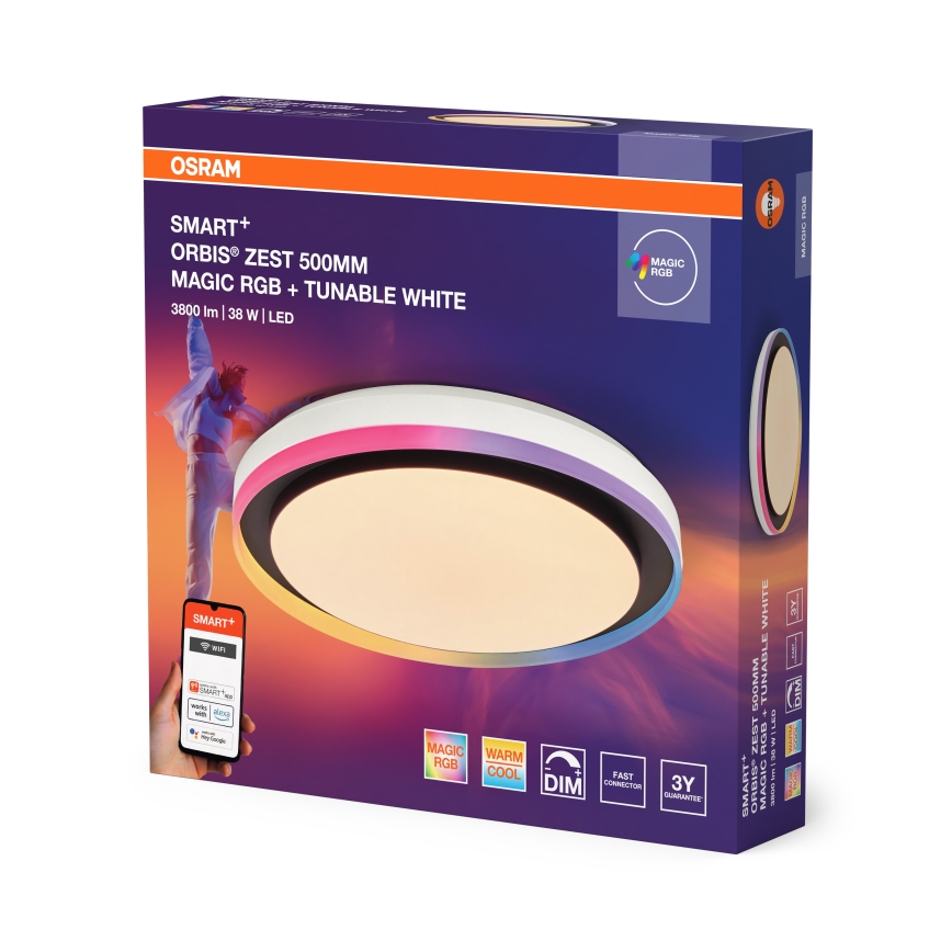 Osram - LED RGBW Stmievateľné stropné svietidlo SMART+ MAGIC LED/38W/230V pr. 49 cm čierne 2700-6500K Wi-Fi
