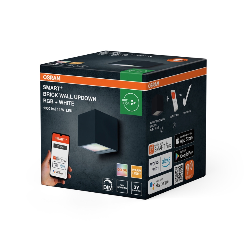 Osram - LED RGBW Stmievateľné vonkajšie nástenné svietidlo SMART+ BRICK LED/14W/230V IP44 Wi-Fi