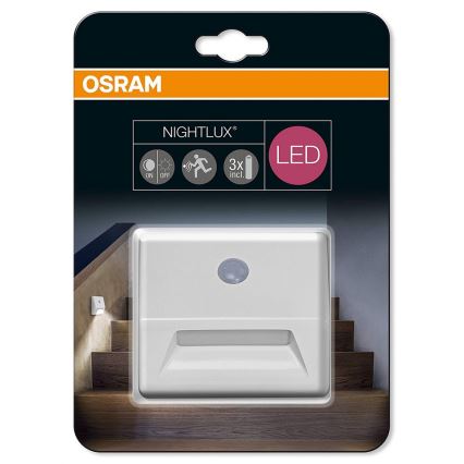 Osram - LED Schodiskové svietidlo so senzorom NIGHTLUX LED/0,25W/3xAAA IP54 biely