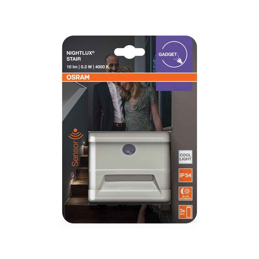 Osram - LED schodiskové svietidlo so senzorom NIGHTLUX LED/0,25W/3xAAA IP54 biela