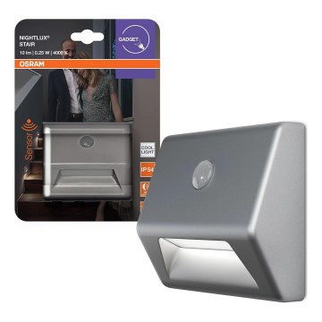 Osram - LED schodiskové svietidlo so senzorom NIGHTLUX LED/0,25W/3xAAA IP54 strieborné