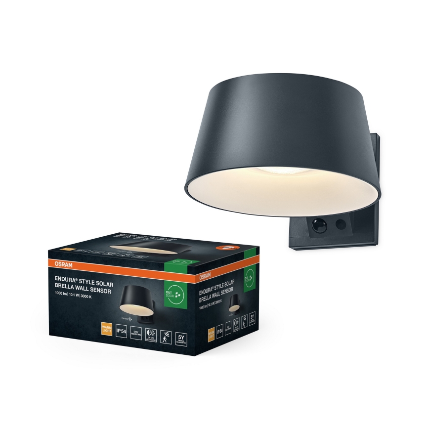 Osram - LED solárne nástenné svietidlo so senzorom ENDURA STYLE LED/10,1W/4,2V 2000 mAh IP54 antracit
