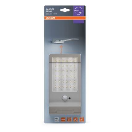 Osram - LED solárne nástenné svietidlo so senzorom DOORLED LED/3W/3,3V 2000 mAh IP44 strieborné
