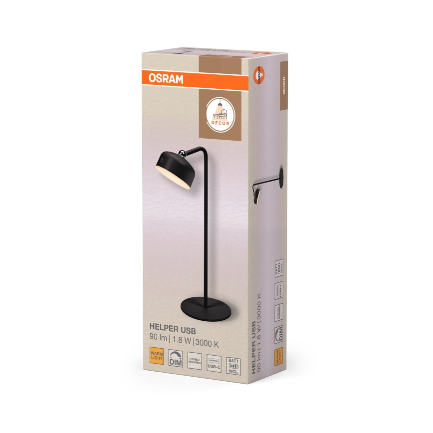 Osram - LED Stmievateľná nabíjacia stolná lampa 3v1 DECOR HELPER LED/1,8W/5V čierna