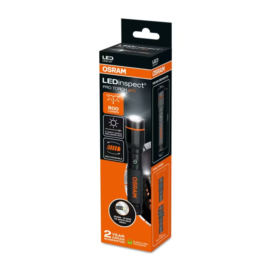 Osram - stmievateľná dobíjateľná LED baterka LEDINSPECT PRO TORCH 800 LED/8W/3,7V 2200 mAh IP44
