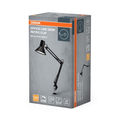Osram - Stlmiteľná LED stolná lampa s klipom OFFICE LINE LED/9W/230V 3000K čierna