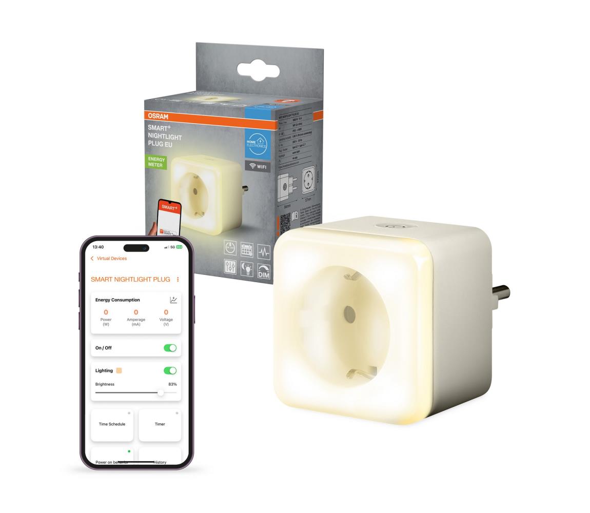 Osram -LED Stmievateľná zásuvka s osvetlením SCHUKO SMART+ NIGHTLIGHT 230V Wi-Fi 4099854418211