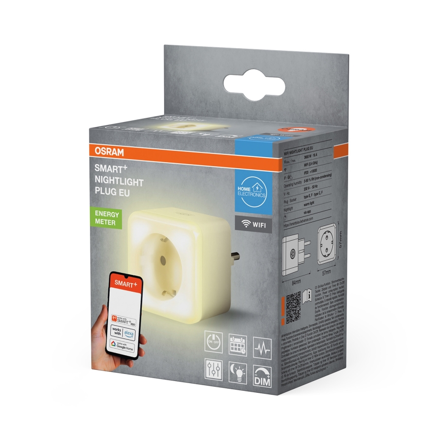Osram - LED stmievateľná zásuvka s osvetlením SCHUKO SMART+ NIGHTLIGHT 3680W/230V Wi-Fi