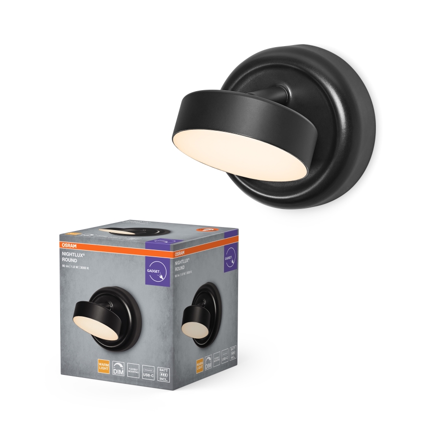 Osram - LED stmievateľné nabíjacie dotykové nástenné svietidlo NIGHTLUX LED/1,8W/5V čierna
