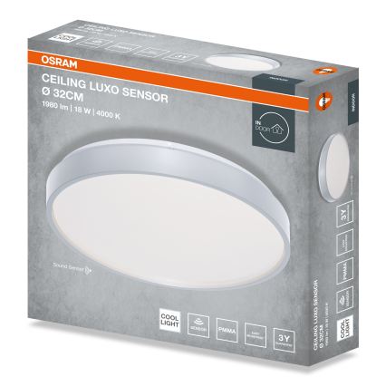 Osram - LED stropné svietidlo so senzorom súmraku CEILING LUXO LED/18W/230V pr. 32 cm strieborné