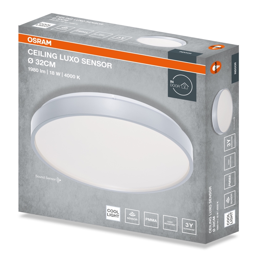 Osram - LED stropné svietidlo so senzorom súmraku CEILING LUXO LED/18W/230V pr. 32 cm strieborné