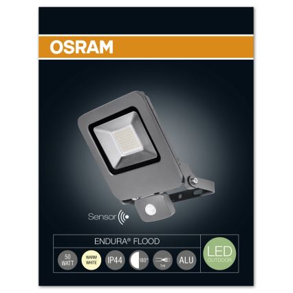 Osram - LED Vonkajší reflekor so senzorom ENDURA LED/50W/240V IP44 čierny
