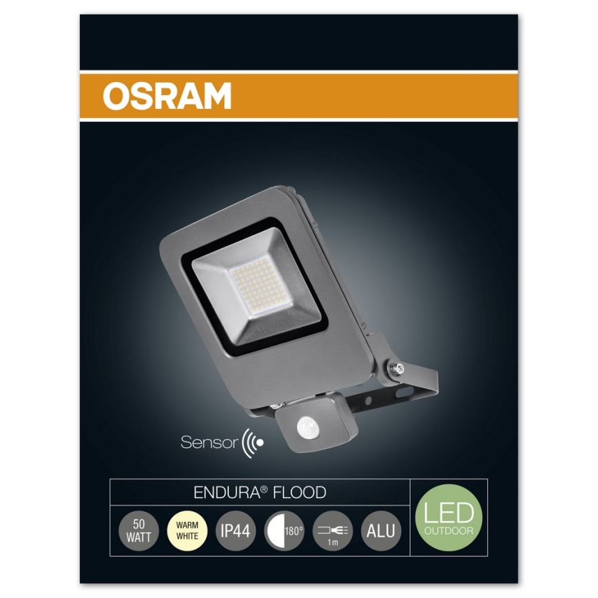Osram - LED Vonkajší reflekor so senzorom ENDURA LED/50W/240V IP44 čierny
