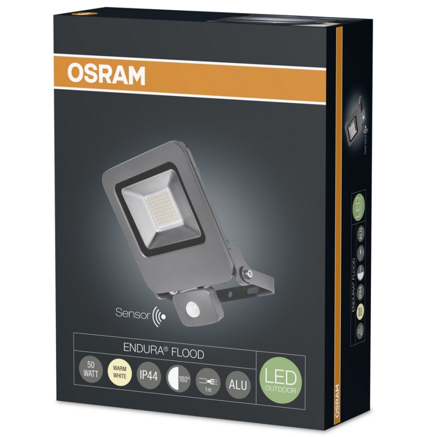 Osram - LED Vonkajší reflekor so senzorom ENDURA LED/50W/240V IP44 čierny