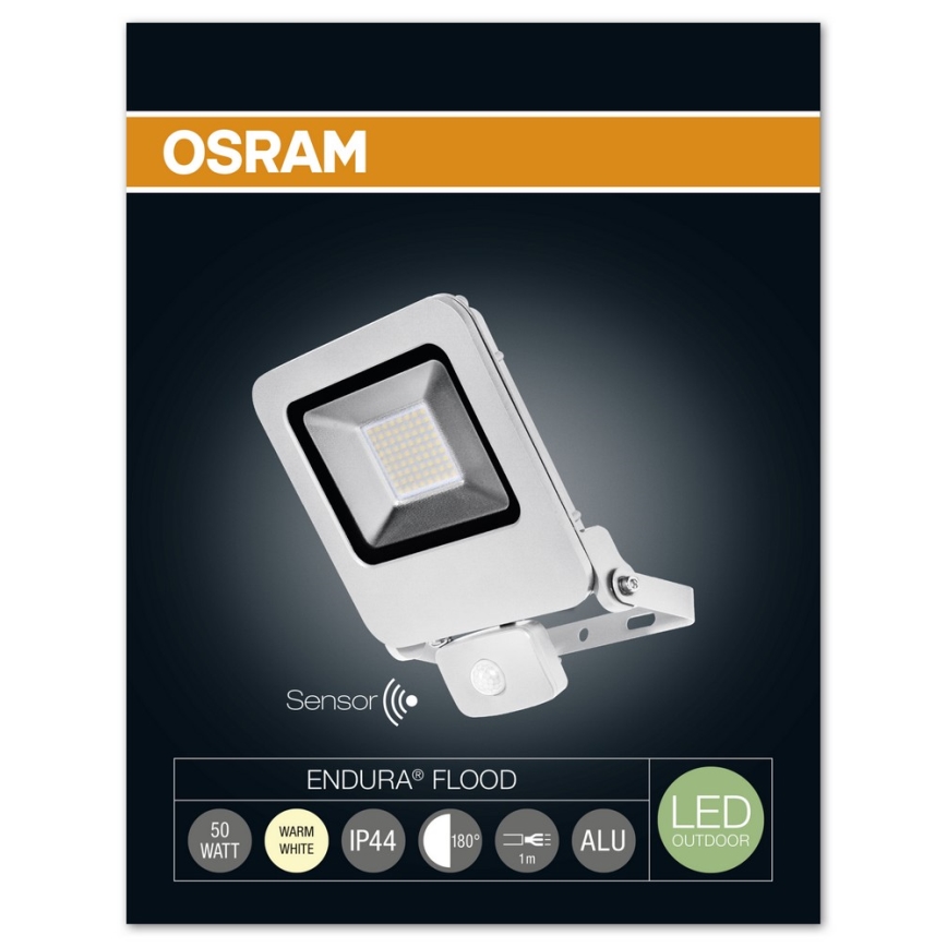 Osram - LED Vonkajší reflektor so senzorom ENDURA LED/50W/240V IP44 bílý