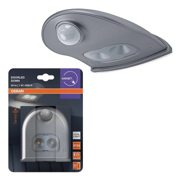 Osram - LED vonkajšie nástenné svietidlo so senzorom DOORLED LED/0,5W/3xAA IP54 strieborné
