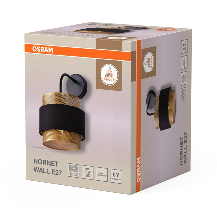 Osram - Nástenné svietidlo DECOR HORNET 1xE27/10W/230V čierna/zlatá