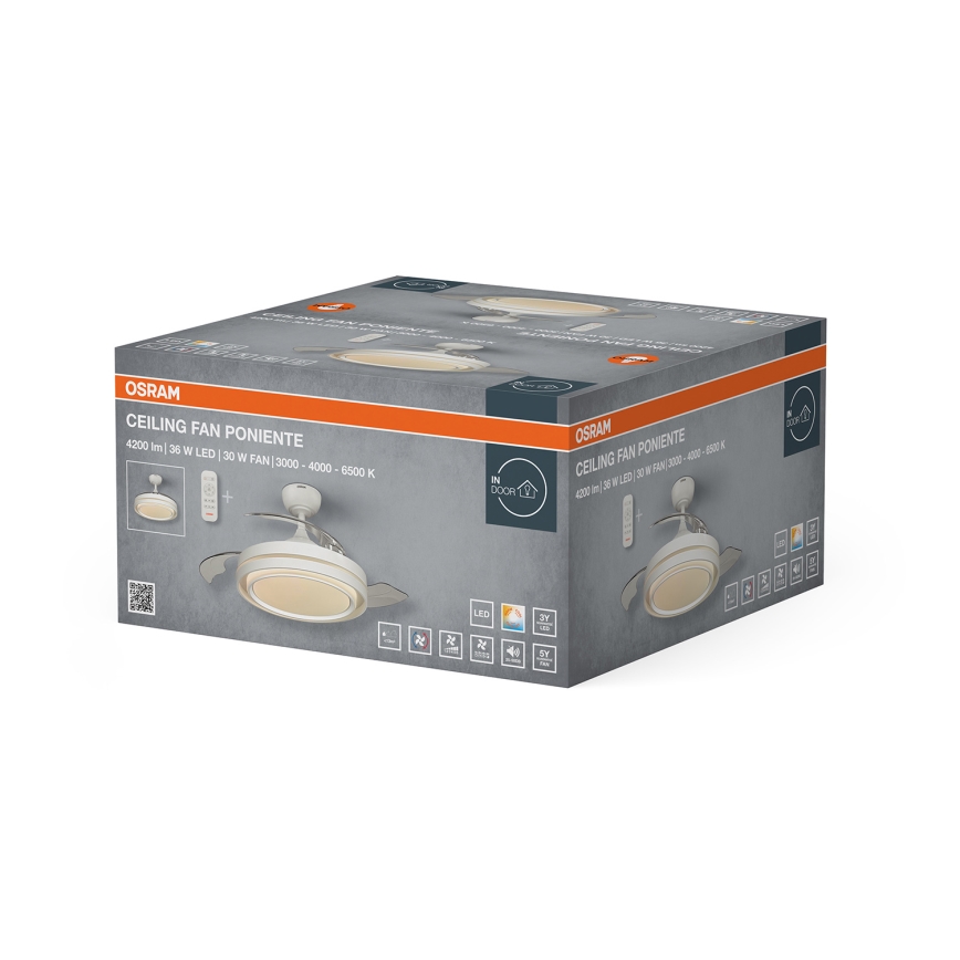 Osram - LED stmievateľné stropné svietidlo s ventilátorom PONIENTE LED/36W/230V 3000/4000/6500K + diaľkové ovládanie