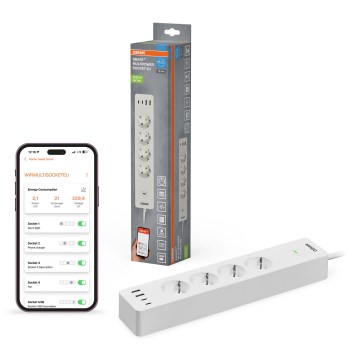 Osram - Predlžovací kábel SMART+ 4Z typ F + 2xUSB-A + 2xUSB-C Wi-Fi