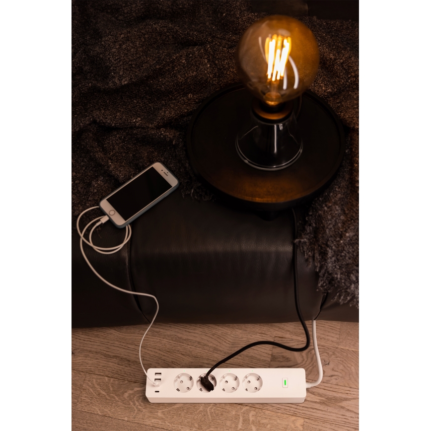 Osram - Predlžovací kábel SMART+ 4Z typ F + 2xUSB-A + 2xUSB-C Wi-Fi