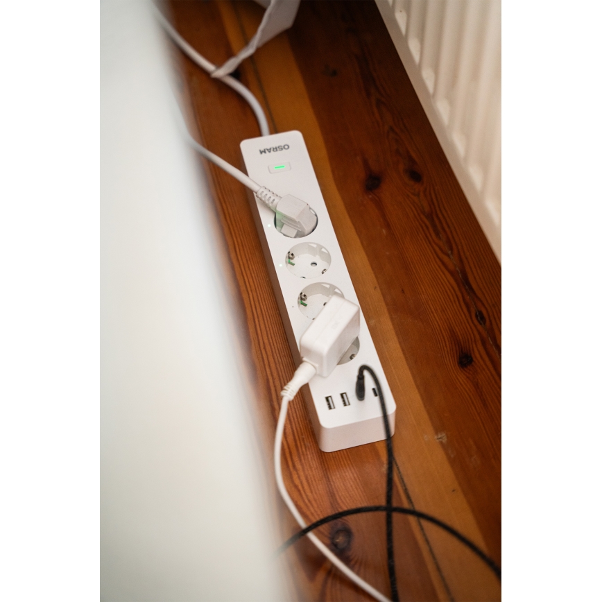 Osram - Predlžovací kábel SMART+ 4Z typ F + 2xUSB-A + 2xUSB-C Wi-Fi