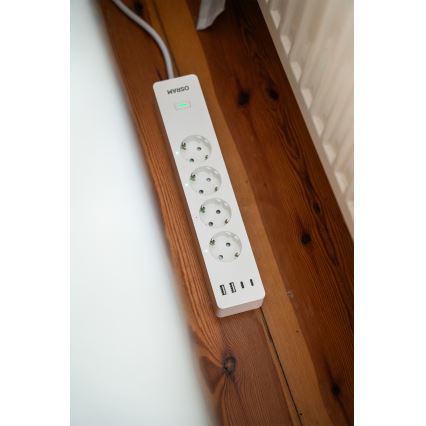 Osram - Predlžovací kábel SMART+ 4Z typ F + 2xUSB-A + 2xUSB-C Wi-Fi