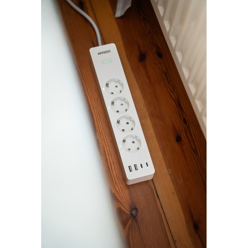 Osram - Predlžovací kábel SMART+ 4Z typ F + 2xUSB-A + 2xUSB-C Wi-Fi
