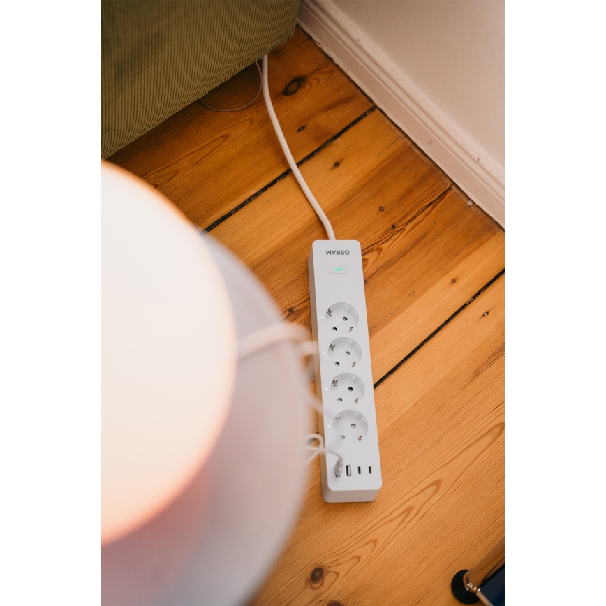 Osram - Predlžovací kábel SMART+ 4Z typ F + 2xUSB-A + 2xUSB-C Wi-Fi