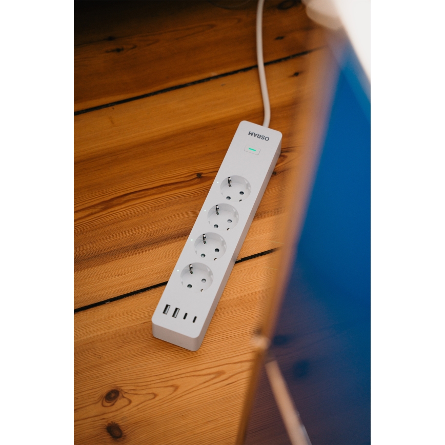 Osram - Predlžovací kábel SMART+ 4Z typ F + 2xUSB-A + 2xUSB-C Wi-Fi