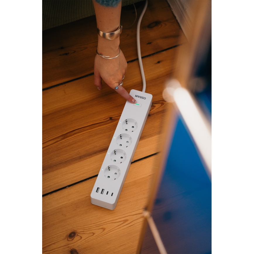 Osram - Predlžovací kábel SMART+ 4Z typ F + 2xUSB-A + 2xUSB-C Wi-Fi