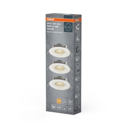 Osram - Sada 3 ks stmievateľných podhľadových svietidiel SPOT LED/4,9W/230V 2700K, priemer 8,7 cm, biela