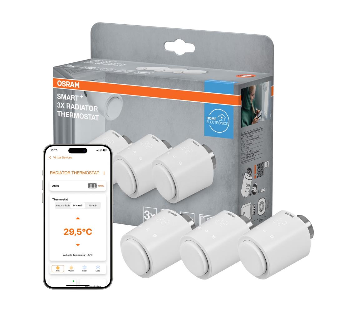 Osram - SADA 3x Termostatické hlavice SMART+ 3xAA Wi-Fi 4099854418945