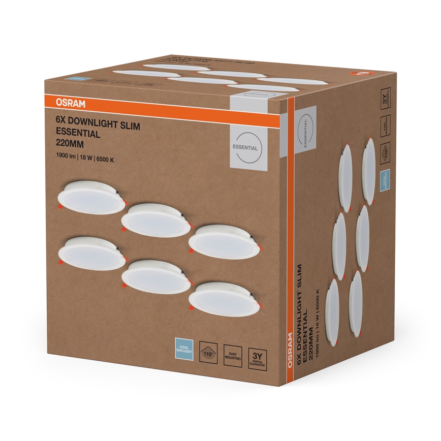 Osram - SADA 6x LED podhľadové svietidlo ESSENTIAL LED/18W/230V 6500K pr. 22 cm biela