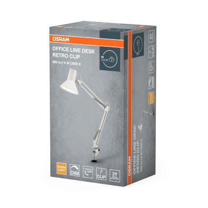 Osram - Stmievateľná LED stolná lampa s klipom OFFICE LINE LED/9W/230V 3000K biela