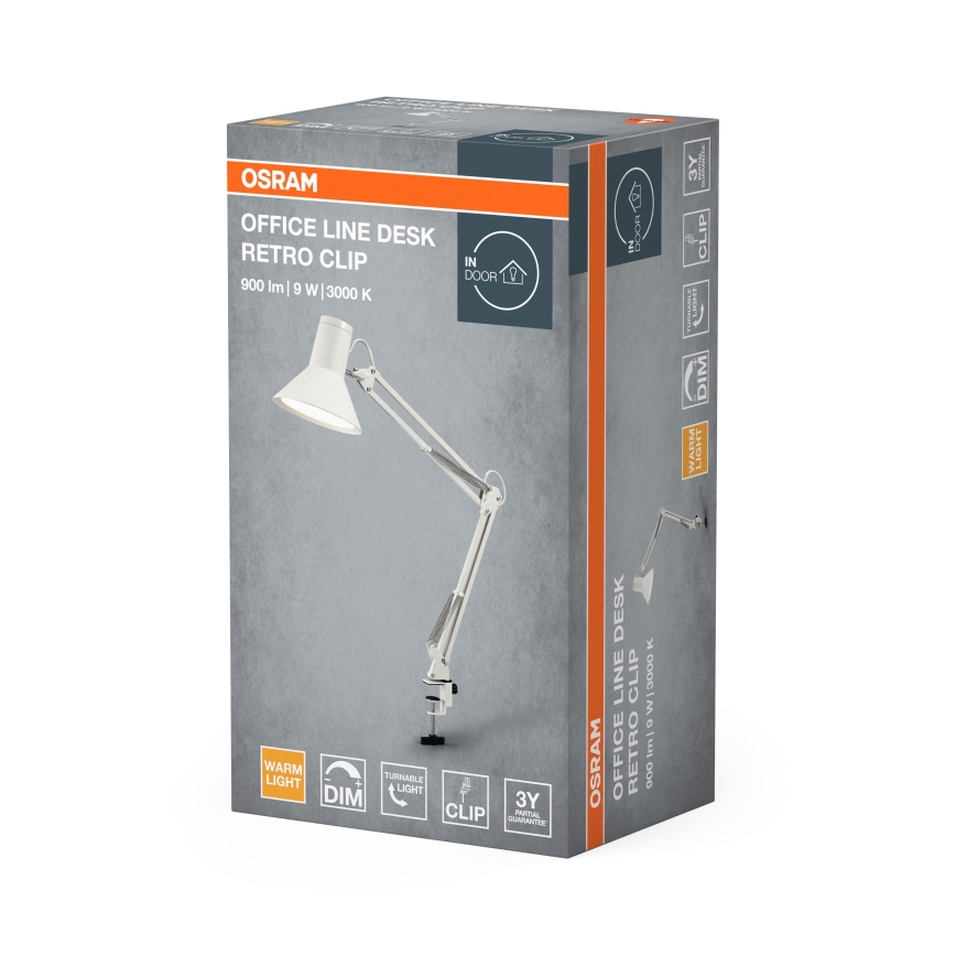 Osram - Stmievateľná LED stolná lampa s klipom OFFICE LINE LED/9W/230V 3000K biela