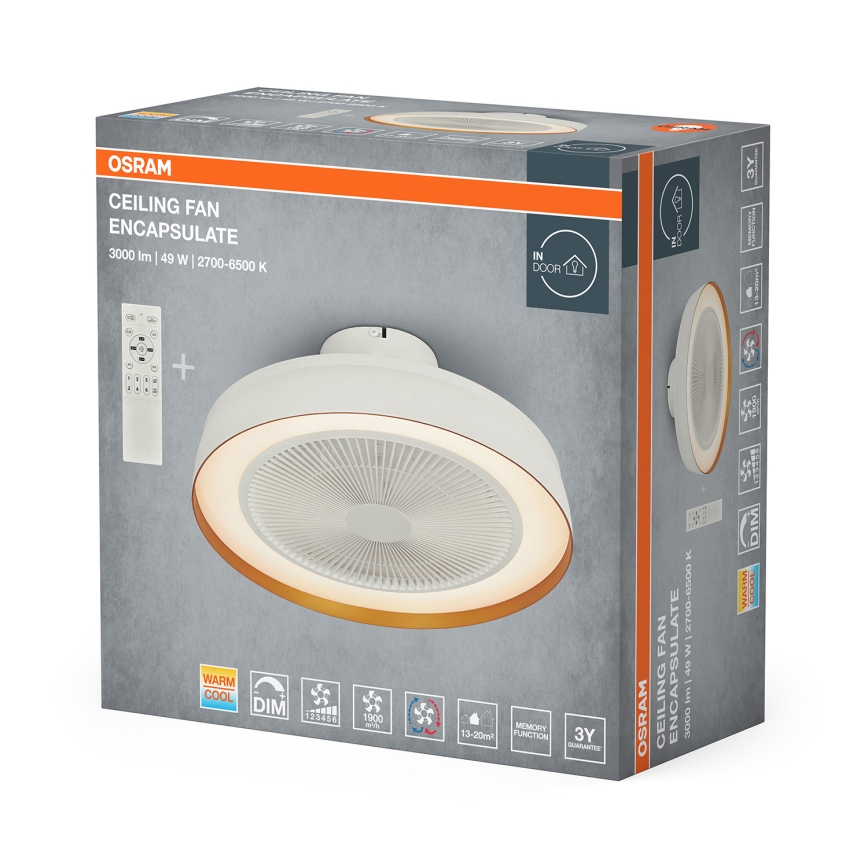 Osram - LED stmievateľné stropné svietidlo s ventilátorom CEILING FAN LED/49W/230V 2700-6500K biela/zlatá + diaľkové ovládanie