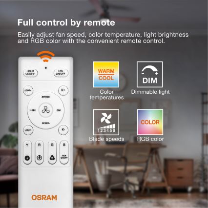 Osram - LED RGB stmievateľné stropné svietidlo s ventilátorom CIERZO LED/35W/230V 3000-6500K + diaľkové ovládanie