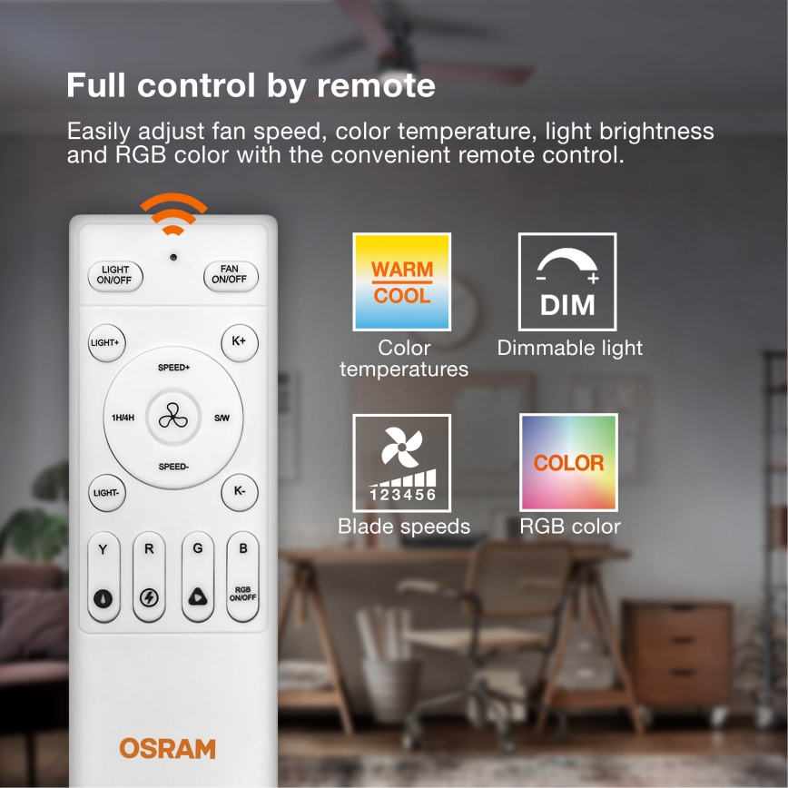 Osram - LED RGB stmievateľné stropné svietidlo s ventilátorom CIERZO LED/35W/230V 3000-6500K + diaľkové ovládanie
