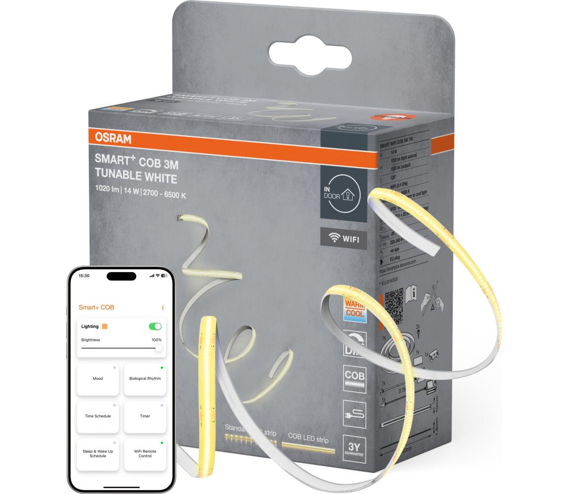 Osram - stmievateľný LED pás SMART+ COB, 3 m, 14 W, 230 V, 2700–6500 K, Wi‑Fi 4099854478413